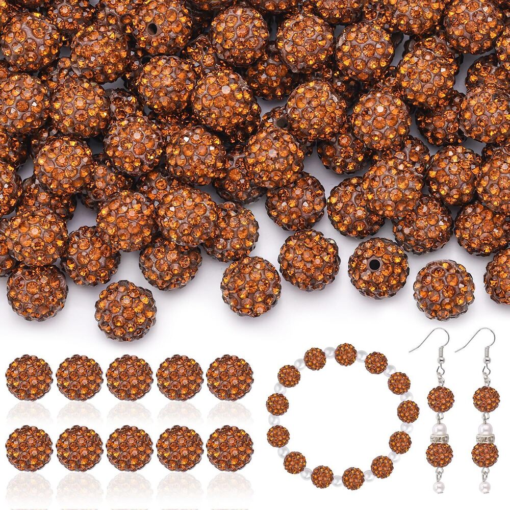 4282 200pcs 10mm Rhinestone Beads for Jewelry Making, Brown Shiny Round